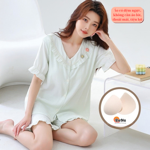 Bộ quần đùi áo kiểu cài nút có sẵn đệm ngực