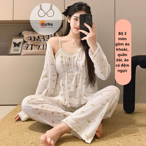 Sét 3 món gồm quần dài áo 2 dây cso sẵn ngực và áo khoát ngoài