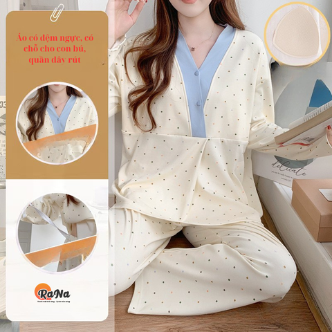 Bộ pijama ngủ cho mẹ bầu bỉm có chỗ cho con bú