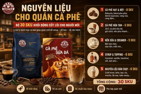Nguyên liệu cho quán cà phê: Bộ 30 SKU khởi động cốt lõi cho người mới