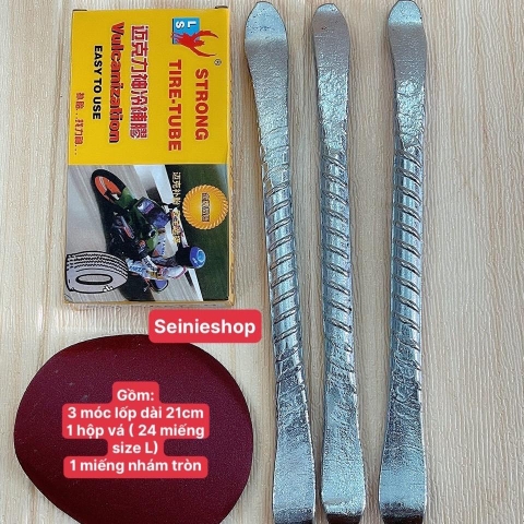 Bộ Dụng Cụ móc lốp Vá Ruột Xe Đạp Xe Máy Gồm 3 Món Hộp L24 Miếng Vá + 3 Cây Nại Vỏ Xe + Miếng Chà Nhám