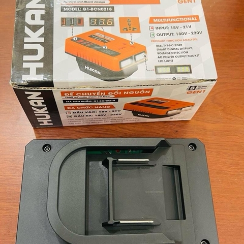 Đế Chuyển Đổi Nguồn Điện HUKAN G1-BCN0218 Pin 21V lên 180 - 220V, Chân pin phổ thông 4cm, Chính Hãng