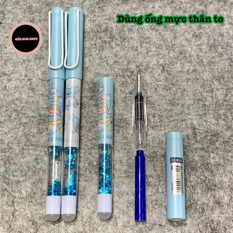 Bút máy tẩy (bút mực tẩy) thân có Nhũ nước - ngòi Kim Tinh trơn dùng được cả mực lọ và ống mực tẩy (loại ống 3.4mm)