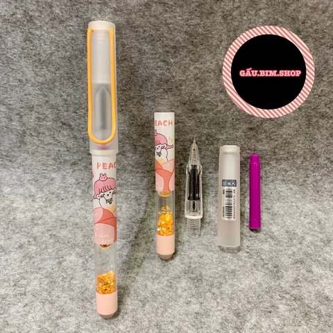 Bút máy tẩy (bút mực tẩy) thân có Nhũ nước - ngòi Kim Tinh trơn dùng được cả mực lọ và ống mực tẩy (loại ống 3.4mm)