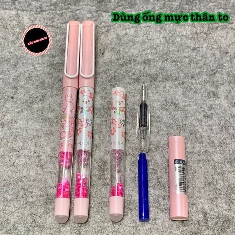 Bút máy tẩy (bút mực tẩy) thân có Nhũ nước - ngòi Kim Tinh trơn dùng được cả mực lọ và ống mực tẩy (loại ống 3.4mm)