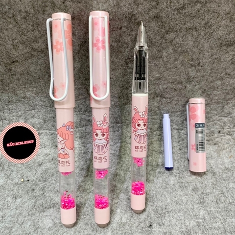 Bút máy tẩy (bút mực tẩy) thân có Nhũ nước - ngòi Kim Tinh trơn dùng được cả mực lọ và ống mực tẩy (loại ống 3.4mm)