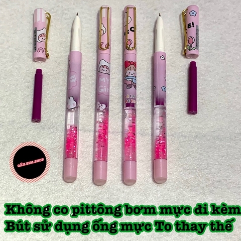 Bút máy tẩy (bút mực tẩy) thân có Nhũ nước - ngòi Kim Tinh trơn dùng được cả mực lọ và ống mực tẩy (loại ống 3.4mm)