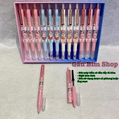 Bút máy bấm (bút mực bấm) ngòi kim tinh, ngòi trơn có thể dùng được cả mực bơm và ống mực