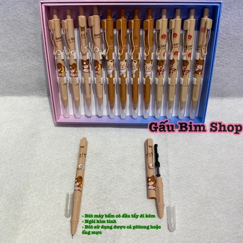 Bút máy bấm (bút mực bấm) ngòi kim tinh, ngòi trơn có thể dùng được cả mực bơm và ống mực