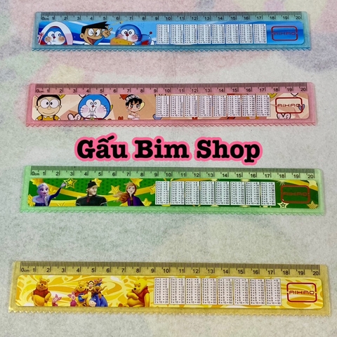 Thước kẻ nhựa 20cm có kèm bảng cửu chương