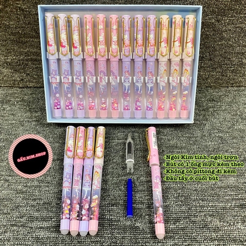 Bút máy tẩy (bút mực tẩy) thân có Nhũ nước - ngòi Kim Tinh trơn dùng được cả mực lọ và ống mực tẩy (loại ống 3.4mm)