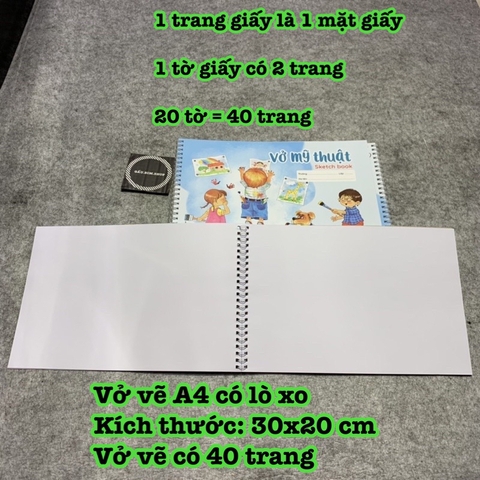 Vở vẽ mỹ thuật lò xo 40 trang khổ A4 (20x30cm)