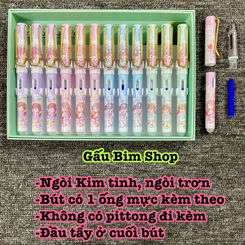 Bút máy (bút mực) ngòi Kim Tinh trơn dùng được cả mực lọ và ống mực tẩy