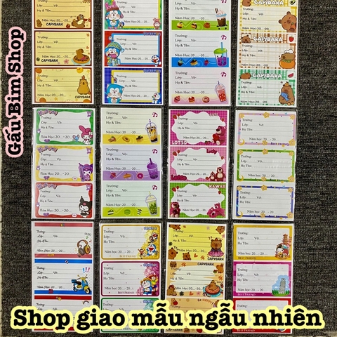 Combo 120 Nhãn vở cắt sẵn có keo dính hoạ tiết đẹp, dễ sử dụng