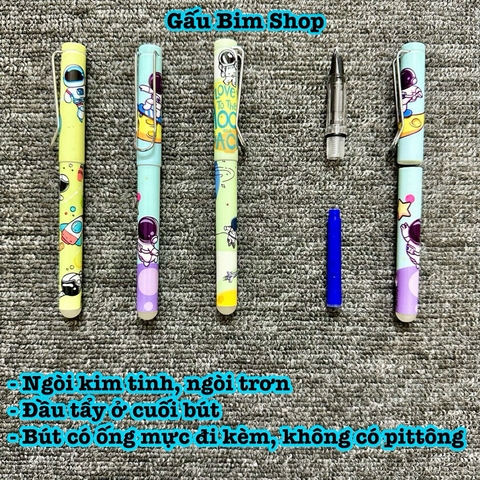 Bút máy (bút mực) ngòi Kim Tinh trơn dùng được cả mực lọ và ống mực tẩy
