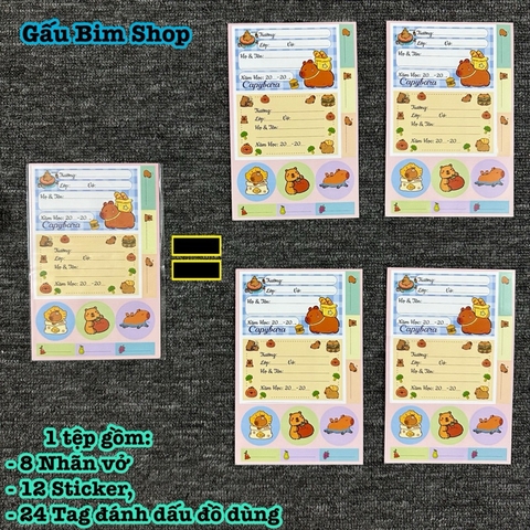 Nhãn vở Sticker - 1 tệp gồm 8 nhãn vở, 12 Sticker và 24 Tag đánh dấu đồ vật