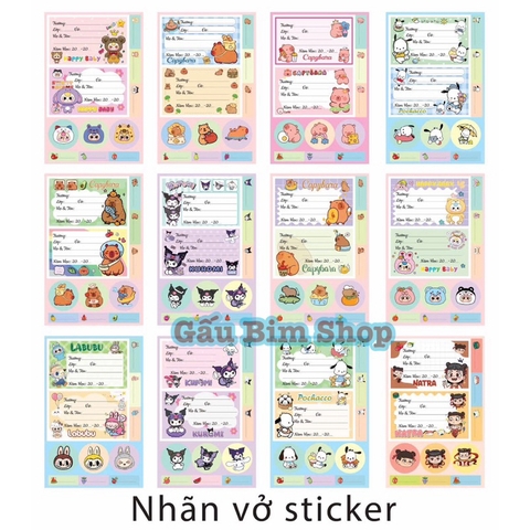 Nhãn vở Sticker - 1 tệp gồm 8 nhãn vở, 12 Sticker và 24 Tag đánh dấu đồ vật