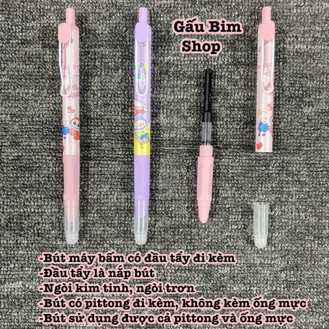 Bút máy bấm (bút mực bấm) ngòi kim tinh, ngòi trơn có thể dùng được cả mực bơm và ống mực
