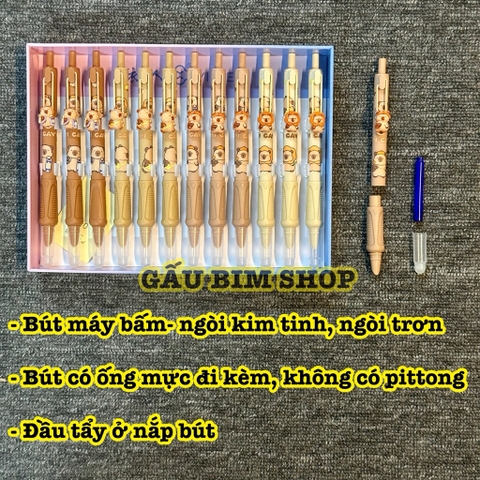 Bút máy bấm (bút mực bấm) ngòi kim tinh, ngòi trơn có thể dùng được cả mực bơm và ống mực