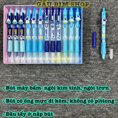Bút máy bấm (bút mực bấm) ngòi kim tinh, ngòi trơn có thể dùng được cả mực bơm và ống mực