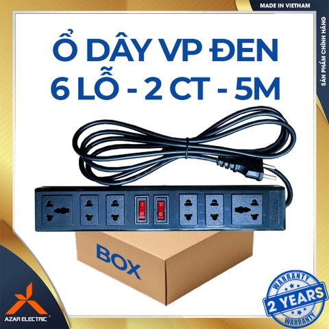 Ổ DÂY CẮM VĂN PHÒNG 6 LỖ - MÀU ĐEN - DÂY 5 MÉT