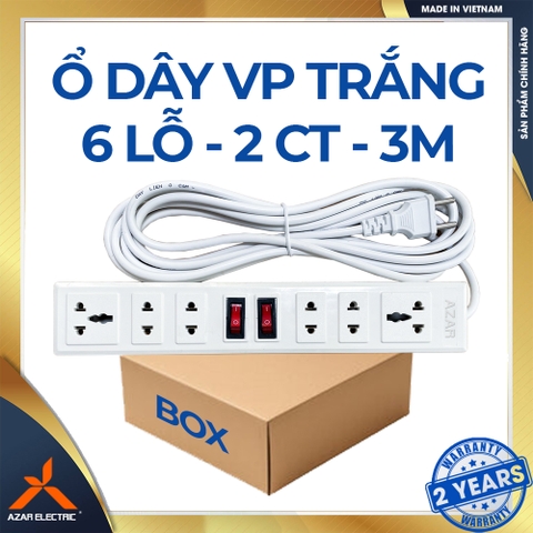 Ổ DÂY CẮM VĂN PHÒNG 6 LỖ - MÀU TRẮNG - DÂY 3 MÉT