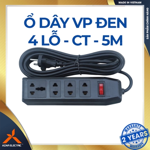 Ổ DÂY CẮM VĂN PHÒNG 4 LỖ - MÀU ĐEN - DÂY 5 MÉT