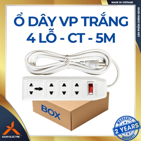 Ổ DÂY CẮM VĂN PHÒNG 4 LỖ - MÀU TRẮNG - DÂY 5 MÉT