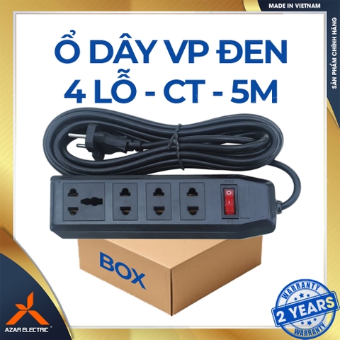 Ổ DÂY CẮM VĂN PHÒNG 4 LỖ - MÀU ĐEN - DÂY 5 MÉT