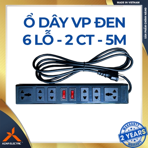 Ổ DÂY CẮM VĂN PHÒNG 6 LỖ - MÀU ĐEN - DÂY 5 MÉT