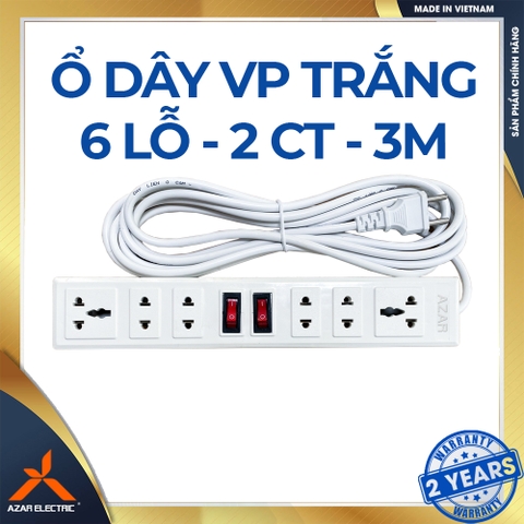 Ổ DÂY CẮM VĂN PHÒNG 6 LỖ - MÀU TRẮNG - DÂY 3 MÉT