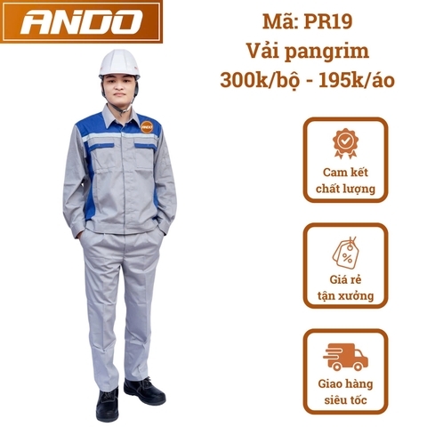 Quần áo bảo hộ lao động PR19 vải pangrim, màu ghi phối than, thiết kế & in đồng phục doanh nghiệp, nhà xưởng