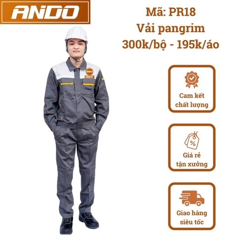 Quần áo bảo hộ lao động PR18 vải pangrim, màu xám đậm phối vàng, thiết kế & in đồng phục doanh nghiệp, nhà xưởng