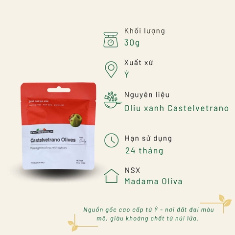 Oliu xanh tách hạt với gia vị - Castelvetrano Olives Doypack 30 Gr