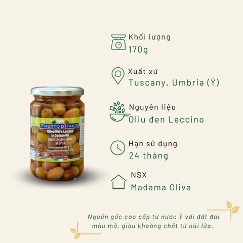 Oliu đen có hạt - Black Leccino Olives - Glass Jar - 170 Gr