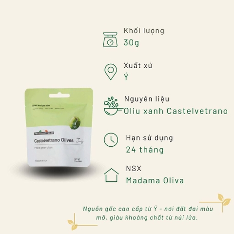 Oliu xanh tách hạt - Castelvetrano Olives Doypack 30 Gr