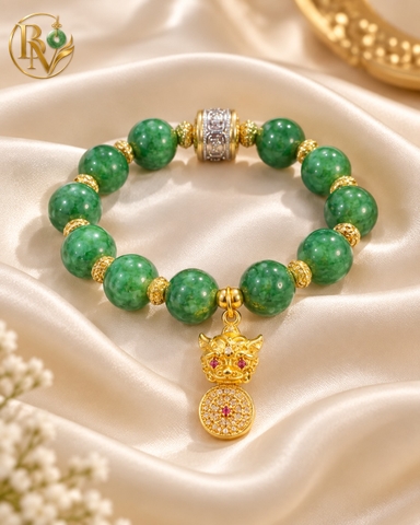 Lắc tay Đá Thạch Anh Xanh Lục Tự nhiên mix charm Lu Thống 11.4 - 11.8 li