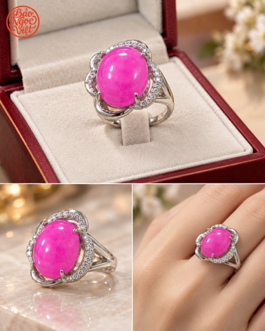 Nhẫn Oval Thạch Anh Tím Hồng