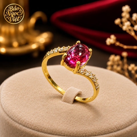 Nhẫn Tourmaline Đỏ mix Charm