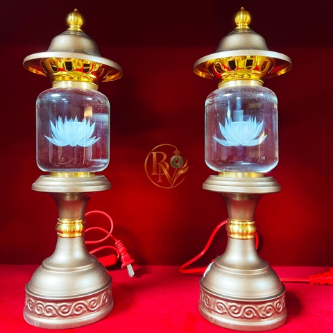 Đôi Đèn Thờ TRỤ Chóp Pha Lê Đồng Liên Hoa
