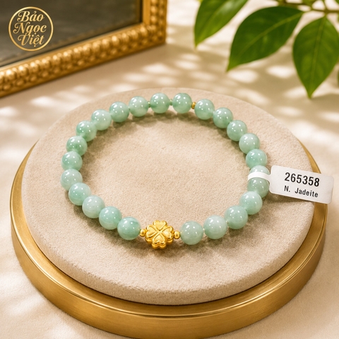 Vòng Tay Lam Ngọc Jadeite Type A mix Charm - Cỏ