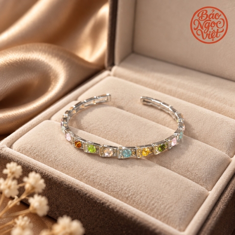 Vòng Tay Rắn Đính Đá Tourmaline Đa Sắc 2,6 - 2,98 li