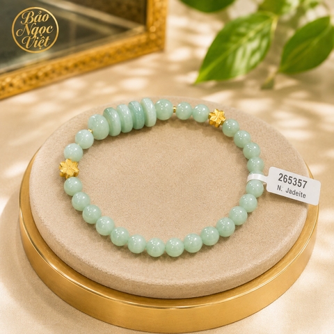 Vòng Tay Lam Ngọc Jadeite Type A mix Charm - Cỏ Bi