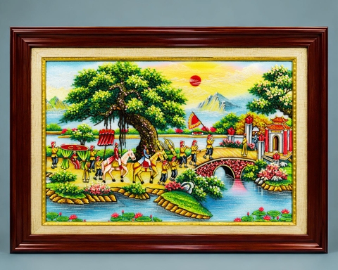 Tranh Đá Quý Vinh Quy Bái Tổ size Lớn 2m36x1m36