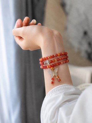 Chuỗi Vòng Tay Mã Não Đa Bảo mặt Bướm Trắng 6,2 li