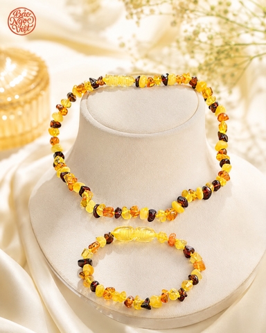 SET Chuỗi Vòng Cổ, Vòng Tay Hổ Phách tự nhiên (Trẻ Em)
