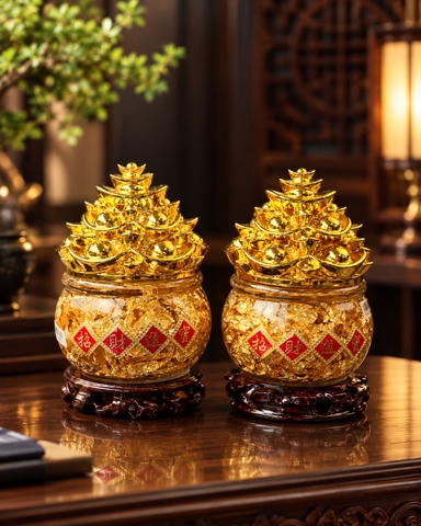 Đôi Hũ Vàng Chiêu Tài - Tụ Bảo Bồn Phong Thủy Cao Cấp