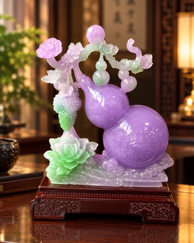 Decor Phong Thủy Phúc Lộc Song Toàn - Hồ Lô Tím, Gậy Như Ý, Nho Xanh
