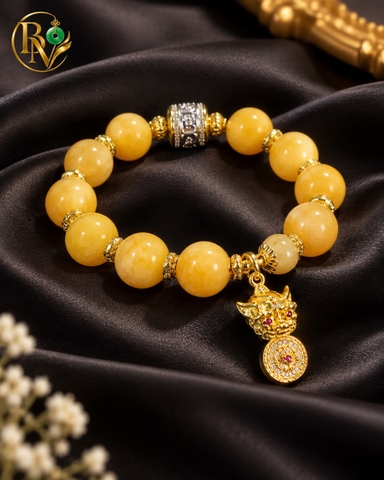 Lắc tay Đá Thạch Anh Vàng Tự nhiên mix charm Lu Thống 11.8 - 12 li