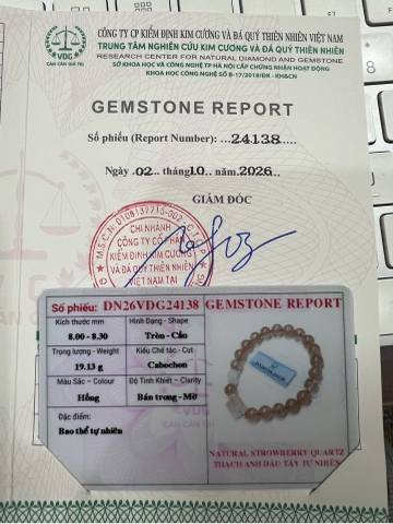 Vòng tay chuỗi hạt Thạch Anh Dây tây 8 li
